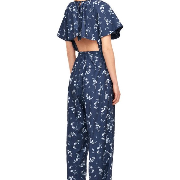 Rebecca Taylor Pants - Rebecca Taylor Francine Floral Poplin Jumpsuit, Open Cape Back, Navy, Sz 6